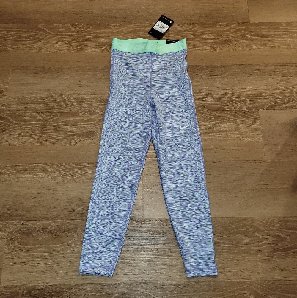 Nike Pro Space-Dyed Cropped Tights DA1012-500 Sapphire Green Glow Womens Size XS